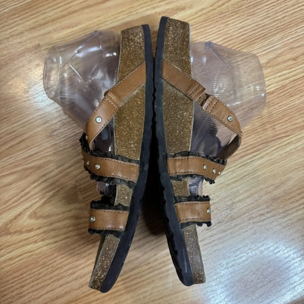 Betula by Birkenstock Studded Ruffle Cork Sandals Brown ladies size 12